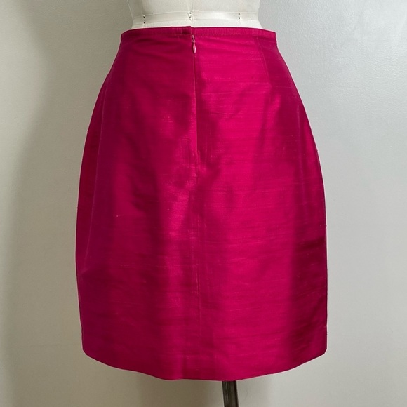 100% DUPIONI SILK BARBIE CORE CAREER SKIRT ZIP UP CLOSURE RICH DEEP PINK - Picture 6 of 12